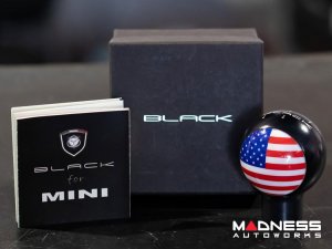MINI Cooper Gear Shift Knob - Black w/ American Flag Design